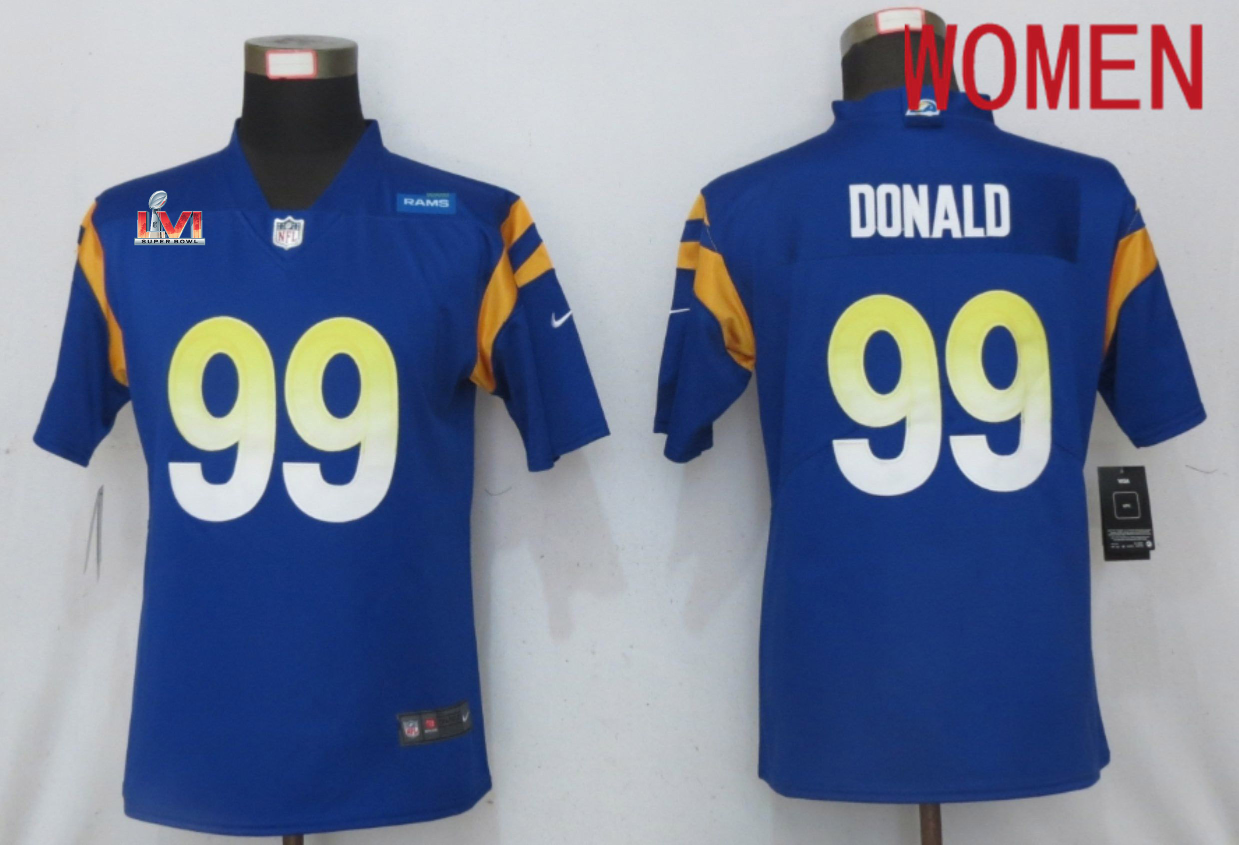 2022 Super Bowl Women Los Angeles Rams 99 Donald Royal Los Angeles Rams Vapor Elite Playe Nike NFL Jerseys
